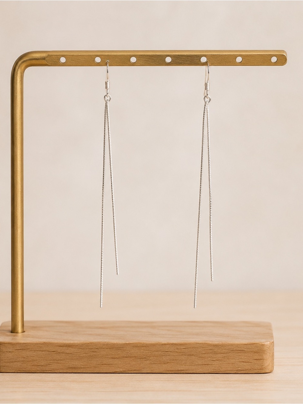 Silver Tone Long Chain Dangle Drop Earrings Minimalist Modern